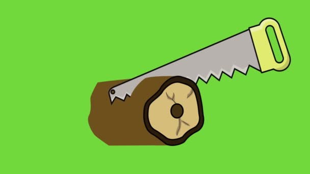 Green Screen Animated Video Saw Cutting Wood — Stock Video
