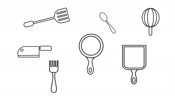 Desenhos Animados Preto Branco Equipamentos Cozinha Movimento — Vídeo de Stock