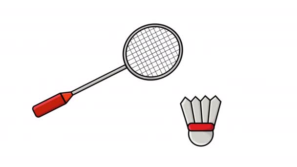 Animatie Van Bewegende Badmintonrackets Shuttlecocks — Stockvideo