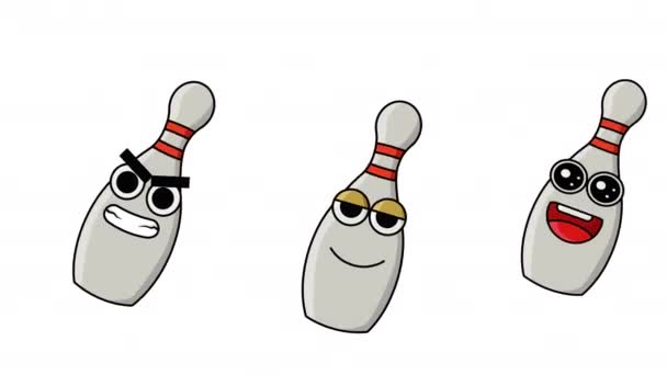 Bewegende Bowling Pin Emoticon Animatie — Stockvideo