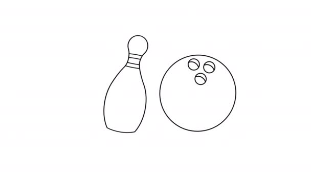 Skica Animace Pohyblivé Bowlingové Koule Bowlingových Kolíků — Stock video