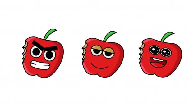 Анімаційне Відео Яблучних Емоційок Різними Виразами — стокове відео