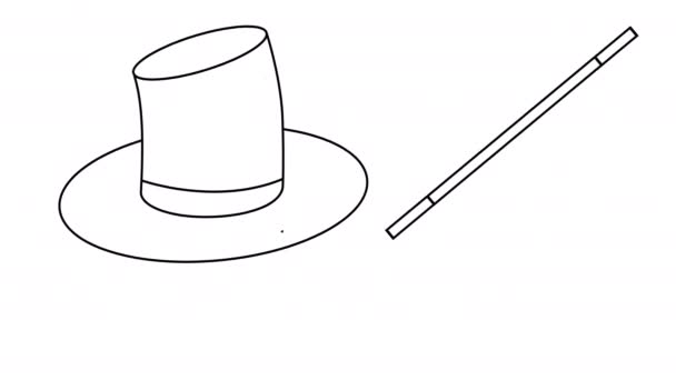 魔术师帽子和魔杖草图的动画视频 — 图库视频影像