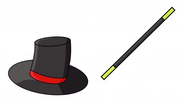 Animated Video Magician Hat Magician Wand — Stock Video