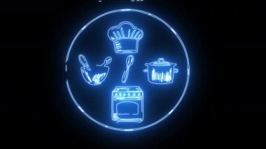 Parlak neon efektli mutfak aletleri simgesi