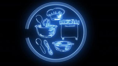 Parlak neon efektli mutfak aletleri simgesi