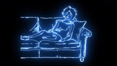 Kanepede parlak neon bir efektle uyuyan ikon.