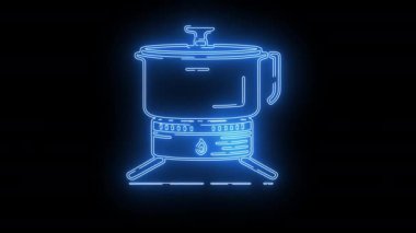 Parlak neon efektli taşınabilir soba simgesi