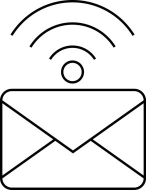 İleti simgesi ve kablosuz ağ simgesi beyaz arkaplan. Siyah çizgili