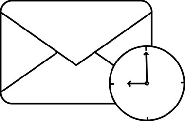 mesaj simgesi ve duvar saati simgesi beyaz arkaplan. Siyah çizgileri var.