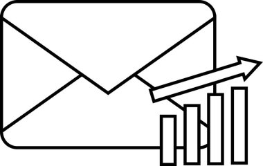 mesaj simgesi ve yükselen grafik simgesi beyaz arkaplan. Siyah çizgiler