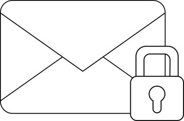 mesaj simgesi ve asma kilit simgesi beyaz arkaplan. Siyah çizgili