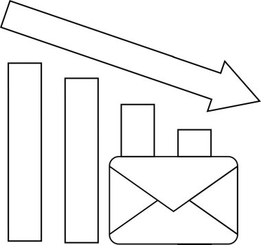 aşağı grafik simgesi ve mesaj simgesi beyaz arkaplan. Siyah çizgiler