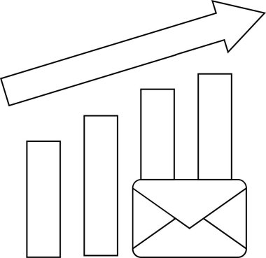 Artan grafik simgesi ve beyaz arkaplanı olan mesaj simgesi. Siyah çizgili