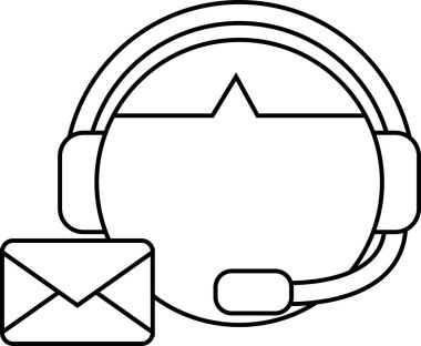 Müşteri hizmetleri simgesi ve beyaz arkaplanı olan mesaj simgesi. Siyah çizgileri olan