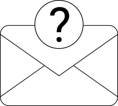 mesaj simgesi ve soru işareti simgesi beyaz arkaplan. Siyah çizgiler