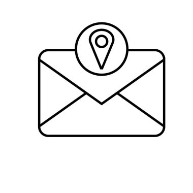 mesaj simgesi ve konum simgesi beyaz arkaplan. Siyah çizgili