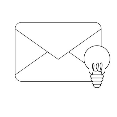 mesaj simgesi ve beyaz arkaplanı olan ampul simgesi. Siyah çizgileri olan