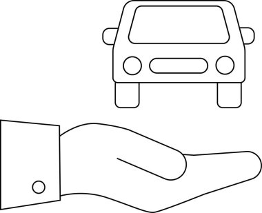 El ikonu beyaz arkaplanı olan siyah çizgileri olan bir araba simgesi taşıyor.