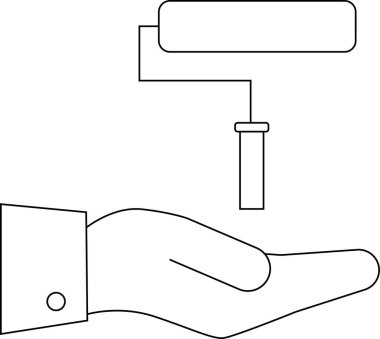 Beyaz arkaplan ve siyah çizgileri olan boya silindiri ikonu taşıyan el simgesi.