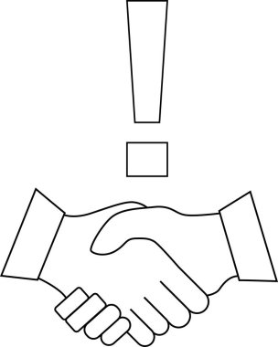 El sıkışma simgesi ve ünlem işareti simgesi beyaz arkaplan. Siyah çizgileri var.