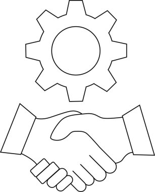 El sıkışma simgesi ve beyaz arkaplanı olan dişli simgesi. Siyah çizgileri olan
