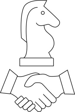 Tokalaşma simgesi ve satranç atı simgesi. Siyah çizgileri olan beyaz arkaplan.