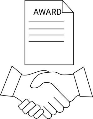 Tokalaşma simgesi ve ödüllü kağıt simgesi. Siyah çizgileri olan beyaz arkaplan.