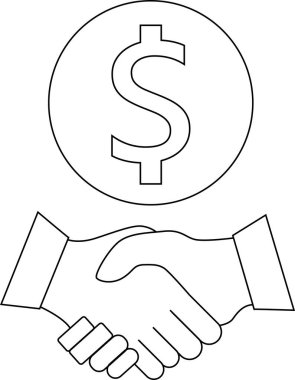 Tokalaşma simgesi ve dolar simgesi. Siyah çizgileri olan beyaz arkaplan.