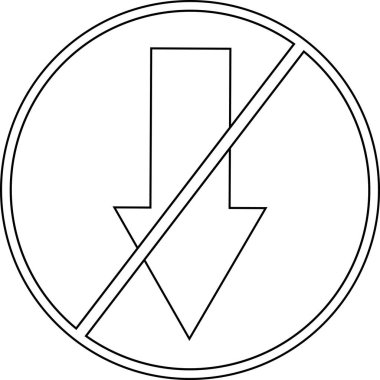 Yasak simgeler ve aşağı ok simgeleri beyaz arkaplan ve siyah çizgilerle.