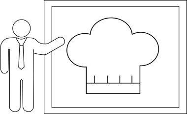 Siyah çizgileri olan sunucu kişi ikonu ve şef şapka ikonu.