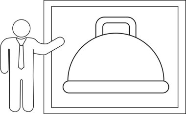 Siyah çizgileri olan sunucu kişi simgesi ve sunum kapağı simgesi çizimi.