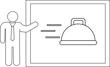 Siyah çizgileri olan sunucu kişi ikonu ve yiyecek kapağı simgesi taslağı.
