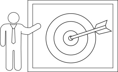ok üzerinde sunucu kişi simgesi ve hedef simgesi çizimi. Siyah çizgili
