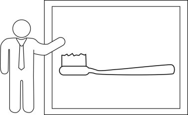Siyah çizgileri olan sunucu kişi simgesi ve diş fırçası simgesi çizimi