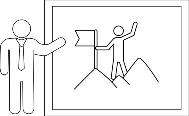 Siyah çizgileri olan sunucu kişi ikonu ve dağ tırmanma ikonu çizimi.