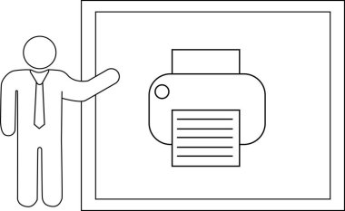 Siyah çizgileri olan sunucu kişi simgesi ve yazıcı simgesi çizimi.