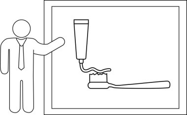 Siyah çizgili sunucu simgesi, diş macunu ve diş fırçası ikonu.