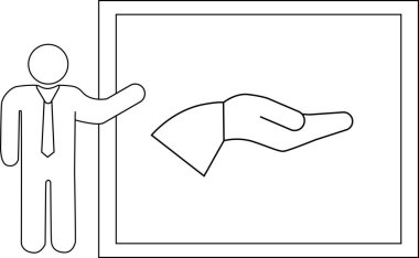 Siyah çizgileri olan sunucu kişi simgesi ve el simgesi çizimi