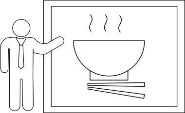 Sunucu simgesi, kase ve yemek çubuğu simgesi. Siyah çizgili.