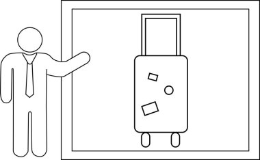 Siyah çizgili sunucu simgesi ve bavul simgesi.