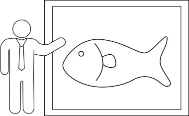 Siyah çizgileri olan sunucu kişi simgesi ve balık simgesi çizimi