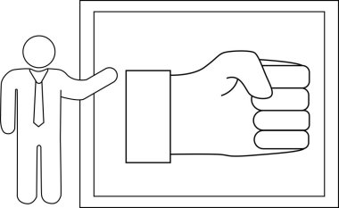 Siyah çizgili sunucu simgesi ve el ele tutuşmanın taslağı.