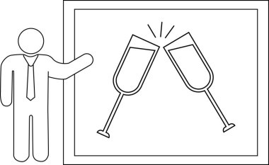 Siyah çizgili sunucu simgesi ve kadeh kaldırma simgesi taslağı.