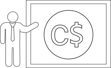 Siyah çizgili sunucu simgesi ve Kanada Doları simgesi.