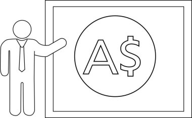 Sunucu kişi ikonu ve Avustralya Doları simgesi. Siyah çizgileri var.