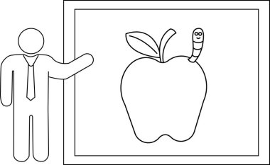 Sunucu kişi ikonu ve siyah çizgileri olan tırtıl elma ikonu.