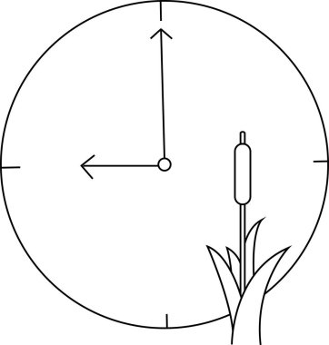 Siyah çizgileri olan duvar saati simgesi ve çimen simgesi.