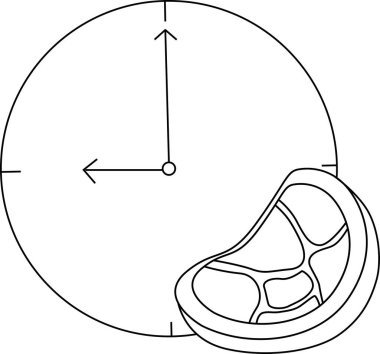Siyah çizgileri olan duvar saati simgesi ve et simgesi.