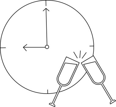 Siyah çizgileri olan duvar saati ikonu ve kızarmış cam ikonu.